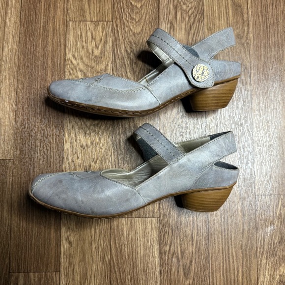 Rieker Antistress Leather Slingback Block Heel Comfort Casual Shoes - Picture 2 of 8